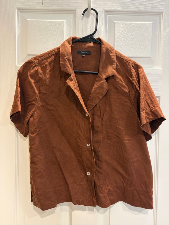 Quince Tops - 100% European Linen Short Sleeve Shirt - Rust